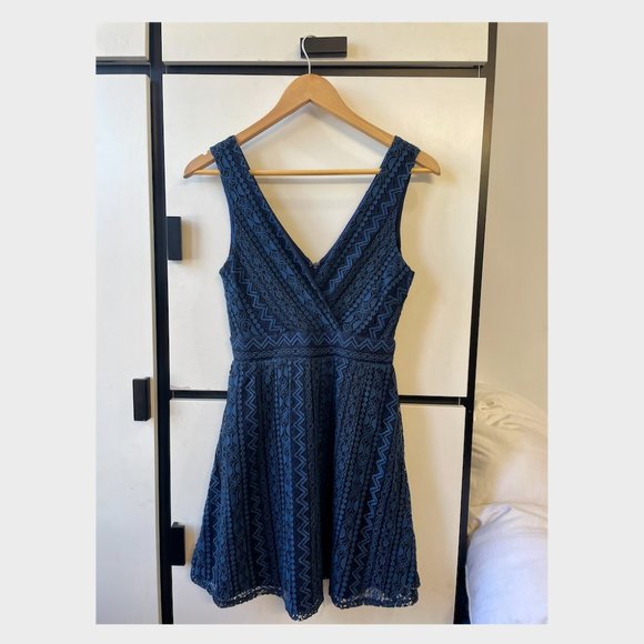 You Complete Me Navy Blue Lace Skater Dress - Picture 5 of 7